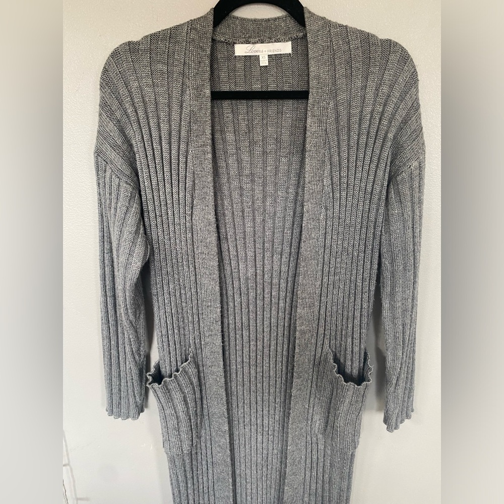 Lovers + Friends Long Gray Ribbed Duster Cardigan Sweater - Picture 4 of 8